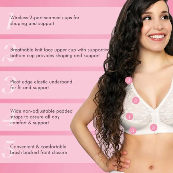 Exquisite Form FULLY® Front Close Wirefree Posture Bra with Lace 36B White - Picture 10 of 13